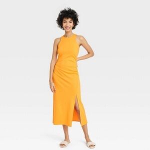 Women's Sleeveless Ruched Ponte Dress - A New Day orange